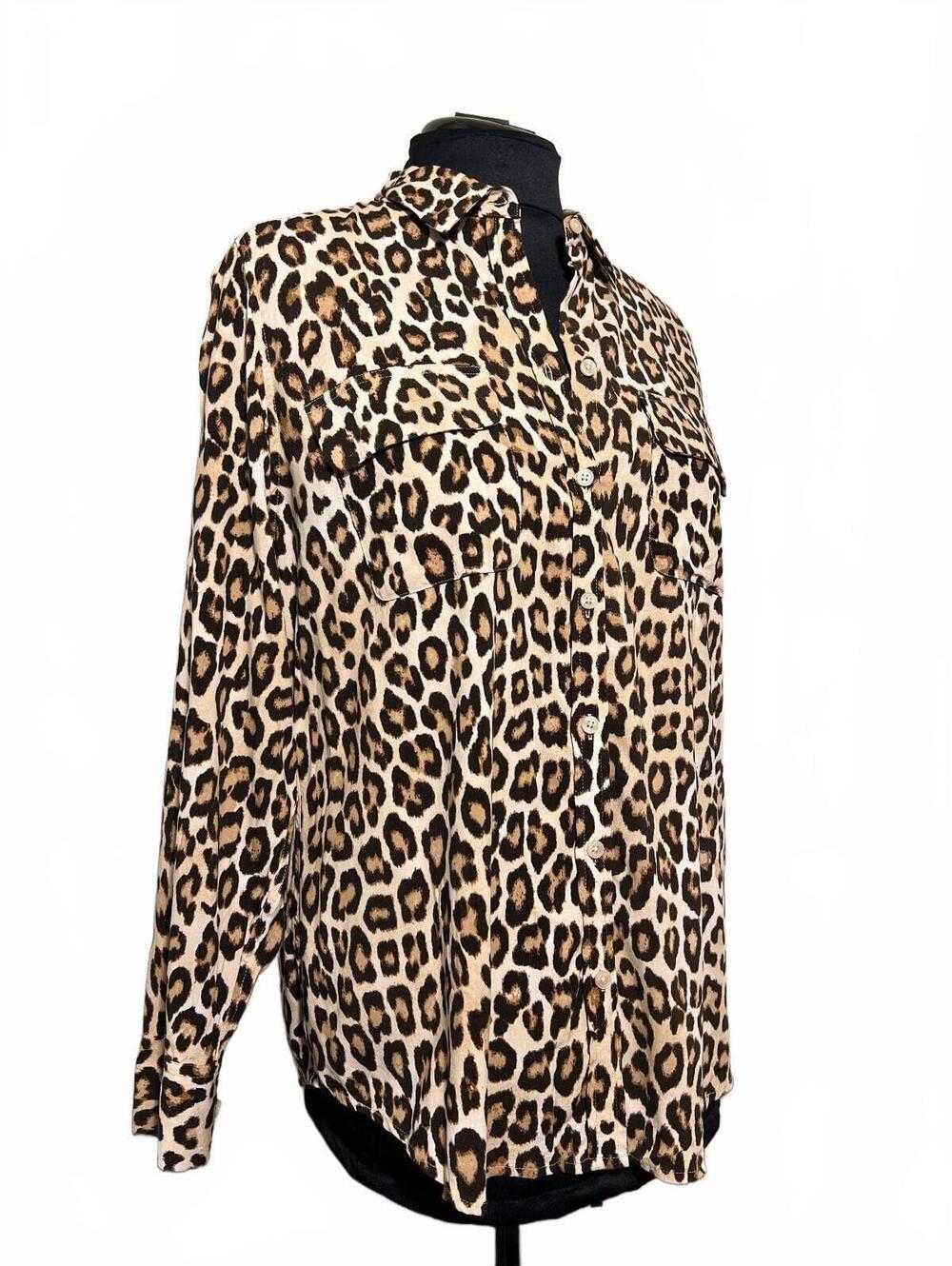 Chico's Women's Leopard Print Button-Up Blouse Size 2 (12/14)
